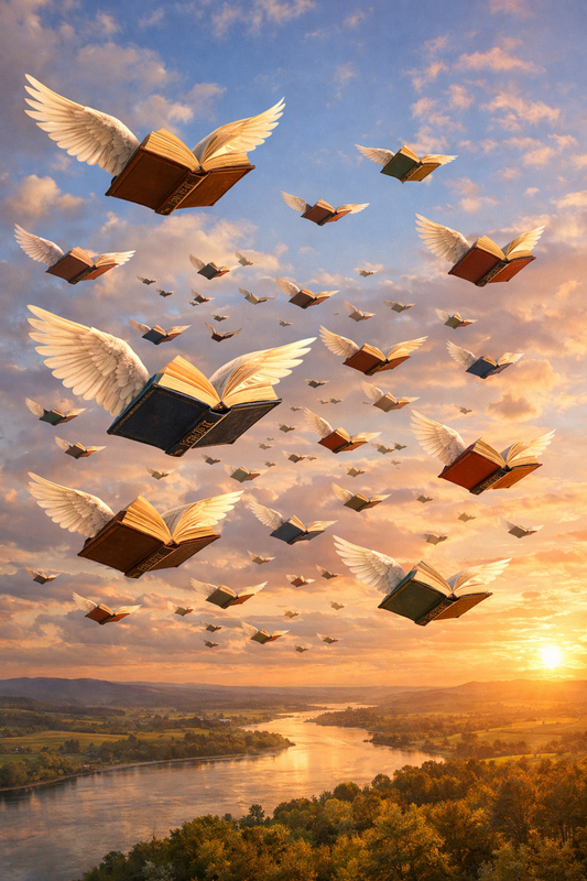 Picture of 'books with wings' migrating.