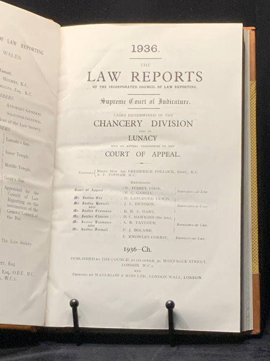 Law Reports. 1936. Chancery & Probate Divisions. Hardback, Leather-trimmed, Isle of Wight, Pittis.