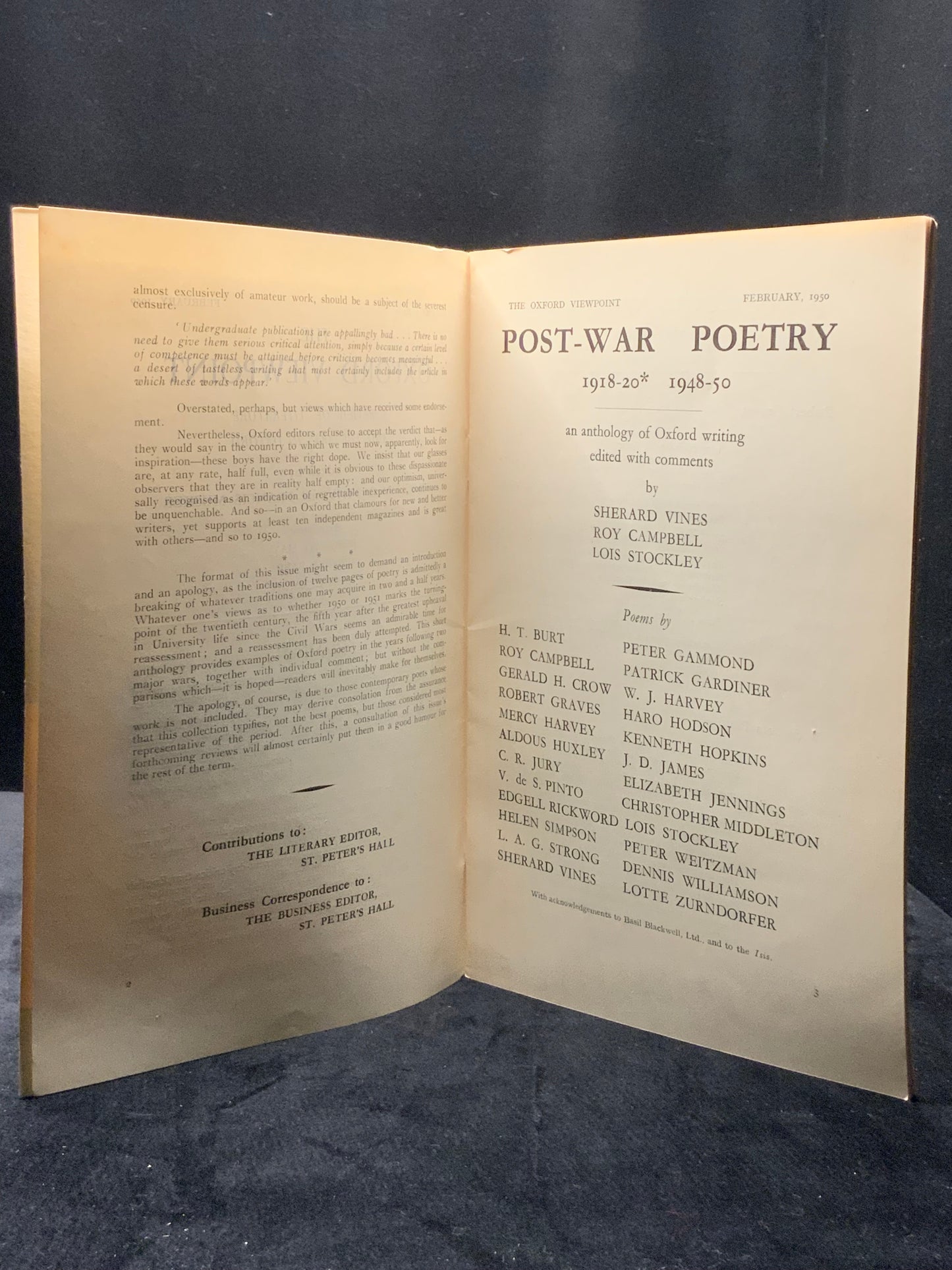 Oxford Viewpoint. Oxford university publications. February 1950. Vol. III No. 5. Post-War Poetry Issue.