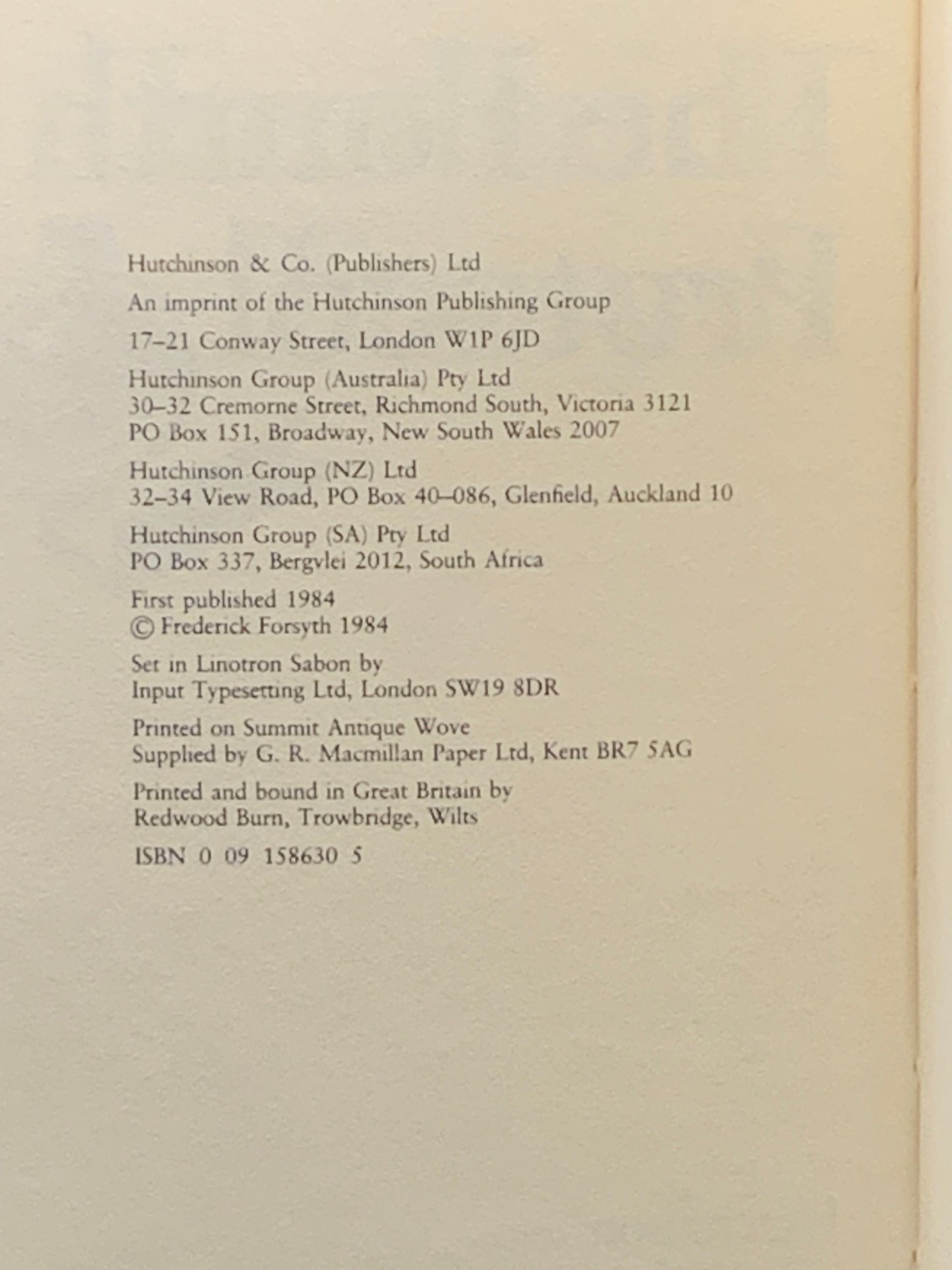 The Fourth Protocol, Frederick Forsyth, thriller, 1st edition (1984)
