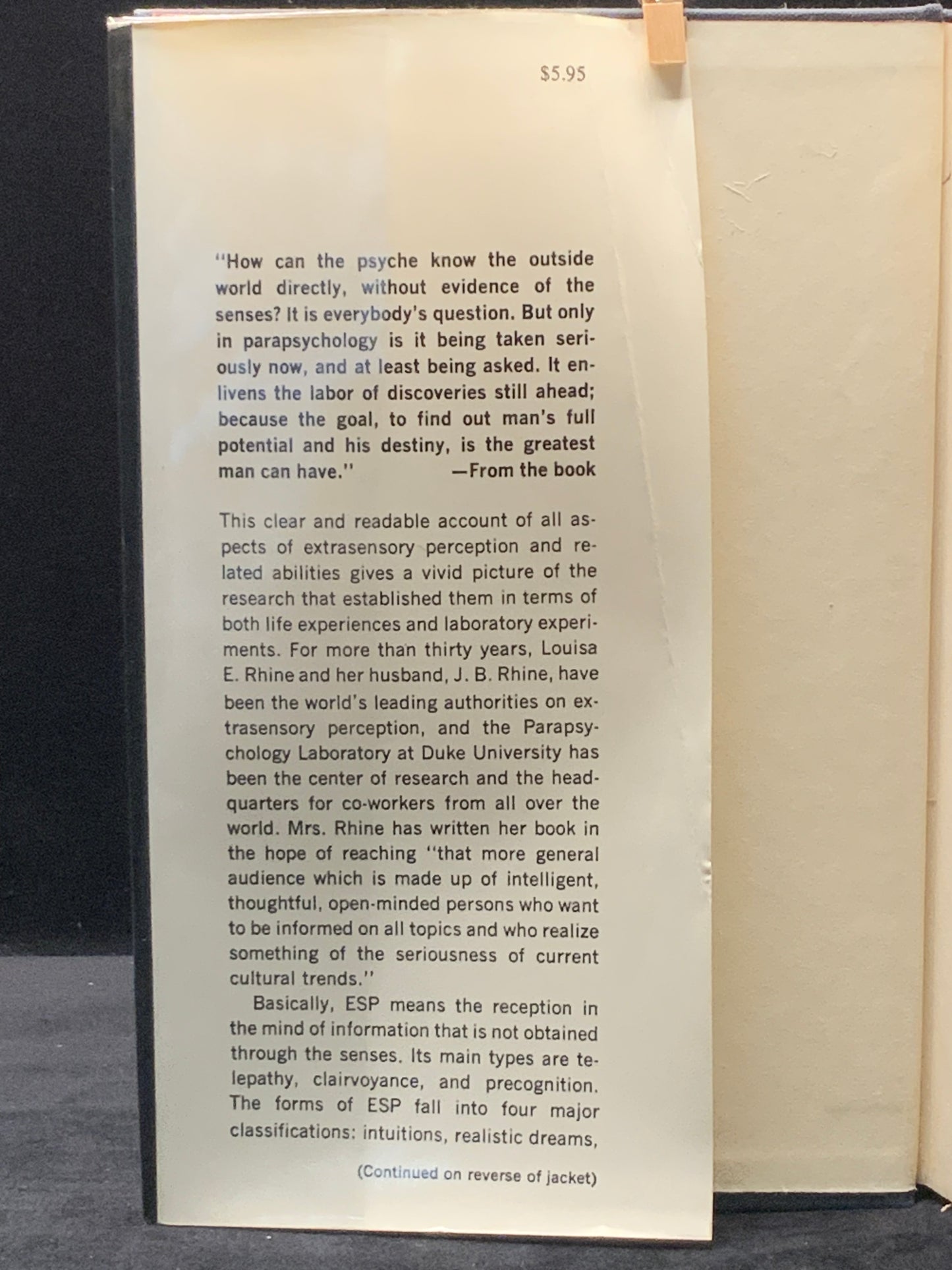 First edition of ESP in Life and Lab: Tracing Hidden Channels by Louisa E. Rhine (1967).