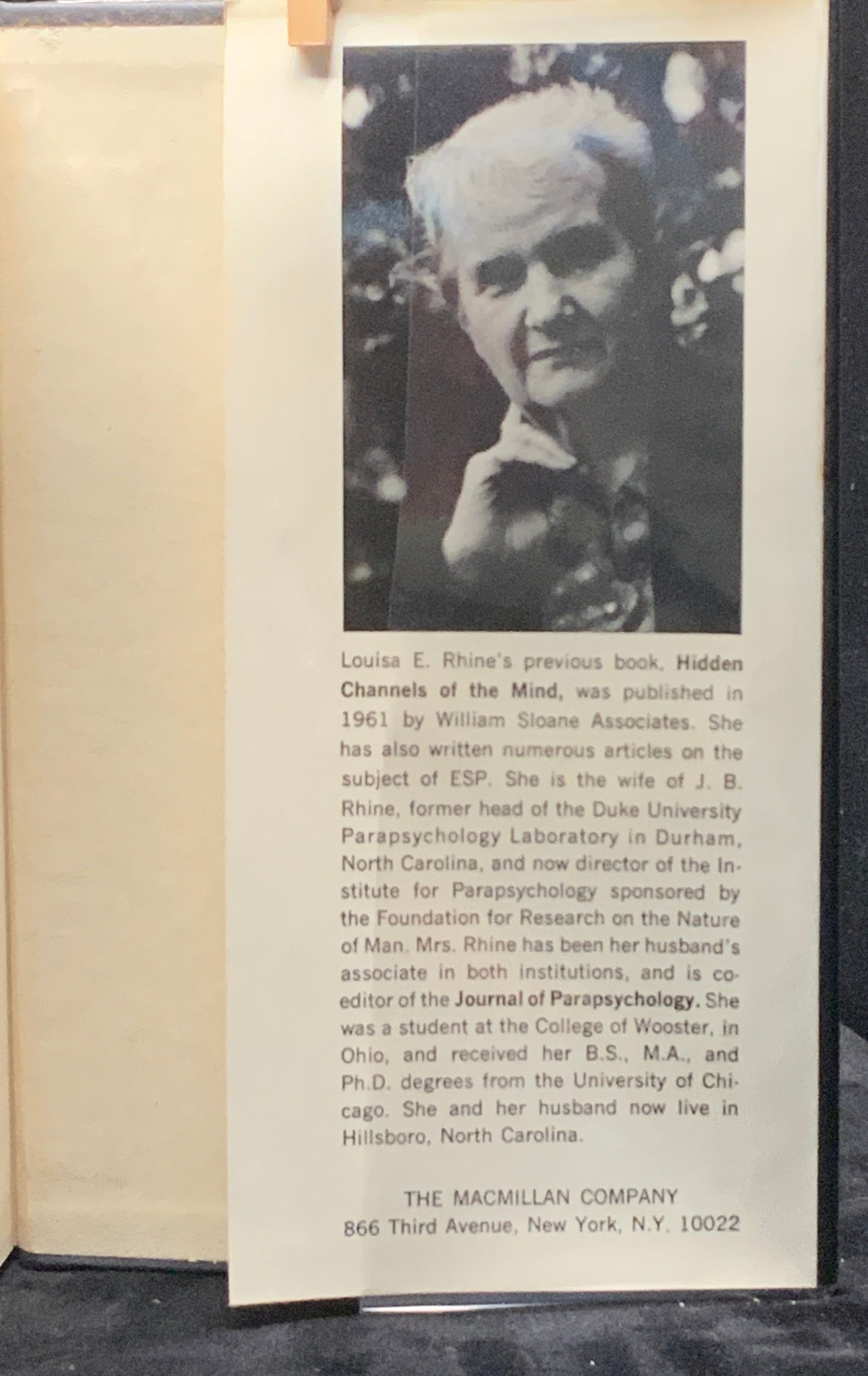 First edition of ESP in Life and Lab: Tracing Hidden Channels by Louisa E. Rhine (1967).