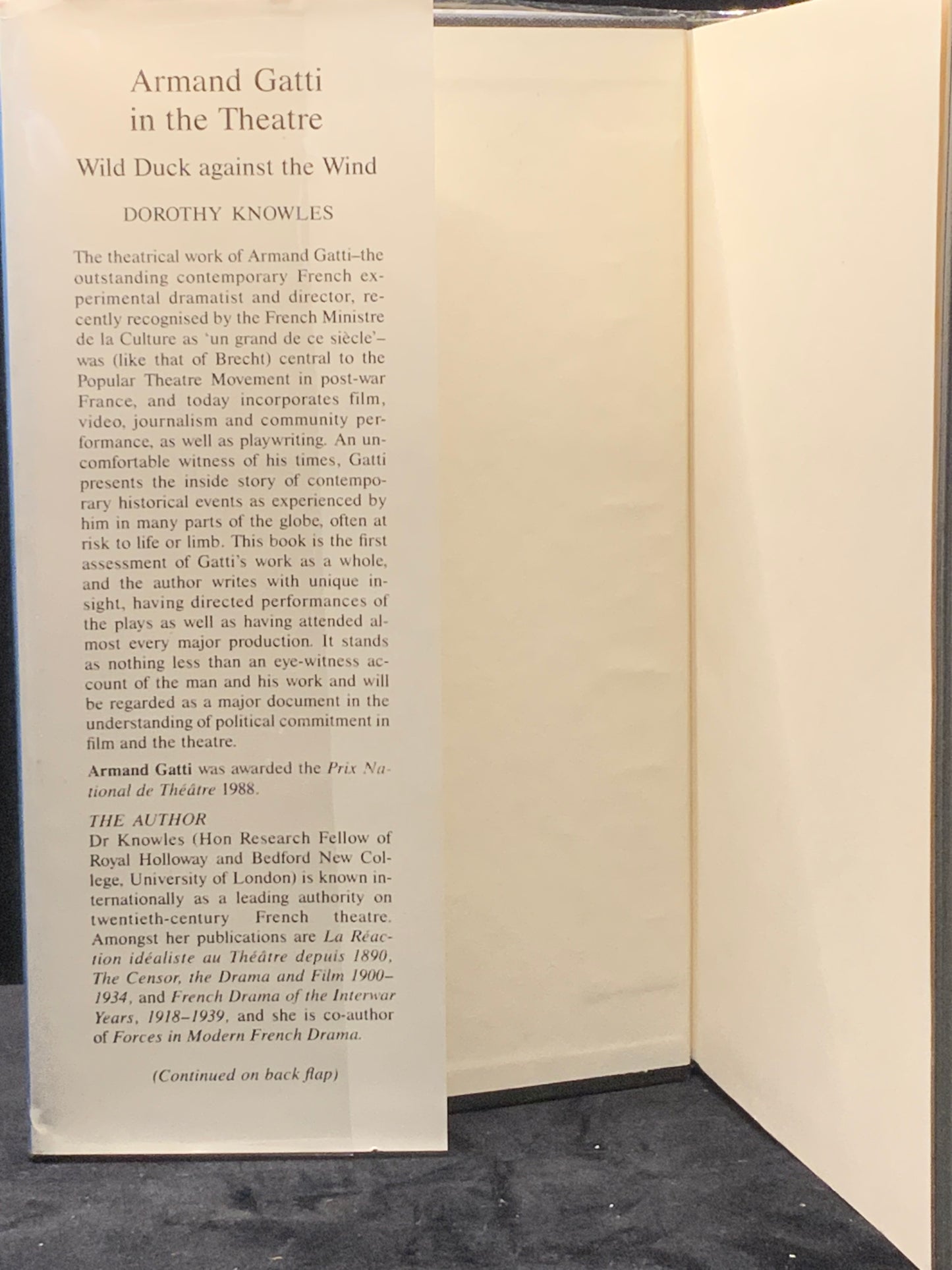 A first edition of Armand Gatti in the Theatre: Wild Duck Against the Wind by Dorothy Knowles (1989).