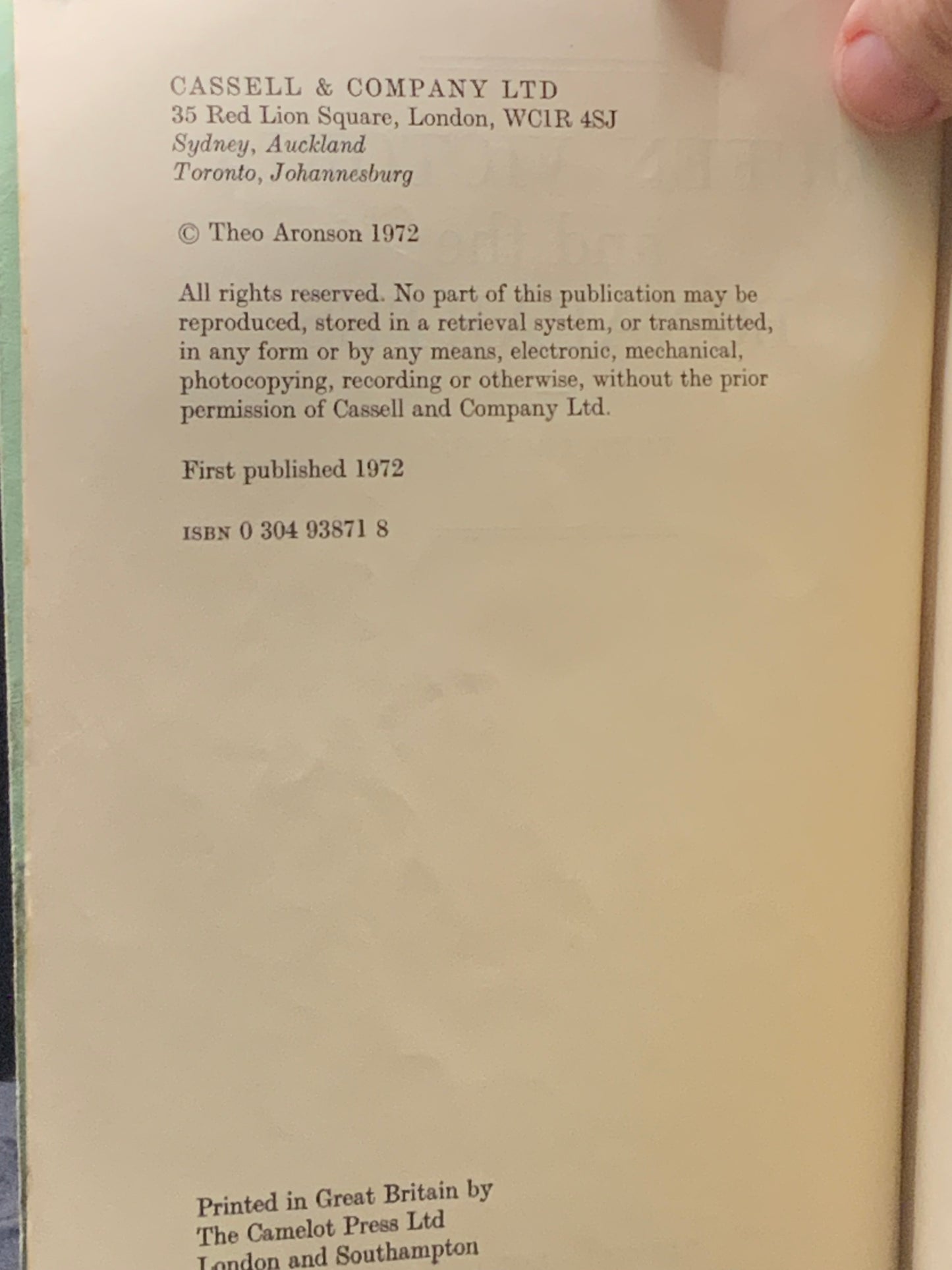 Advance Proof Copy. Queen Victoria and the Bonapartes, Cassell, (1972). Theo Aronson.