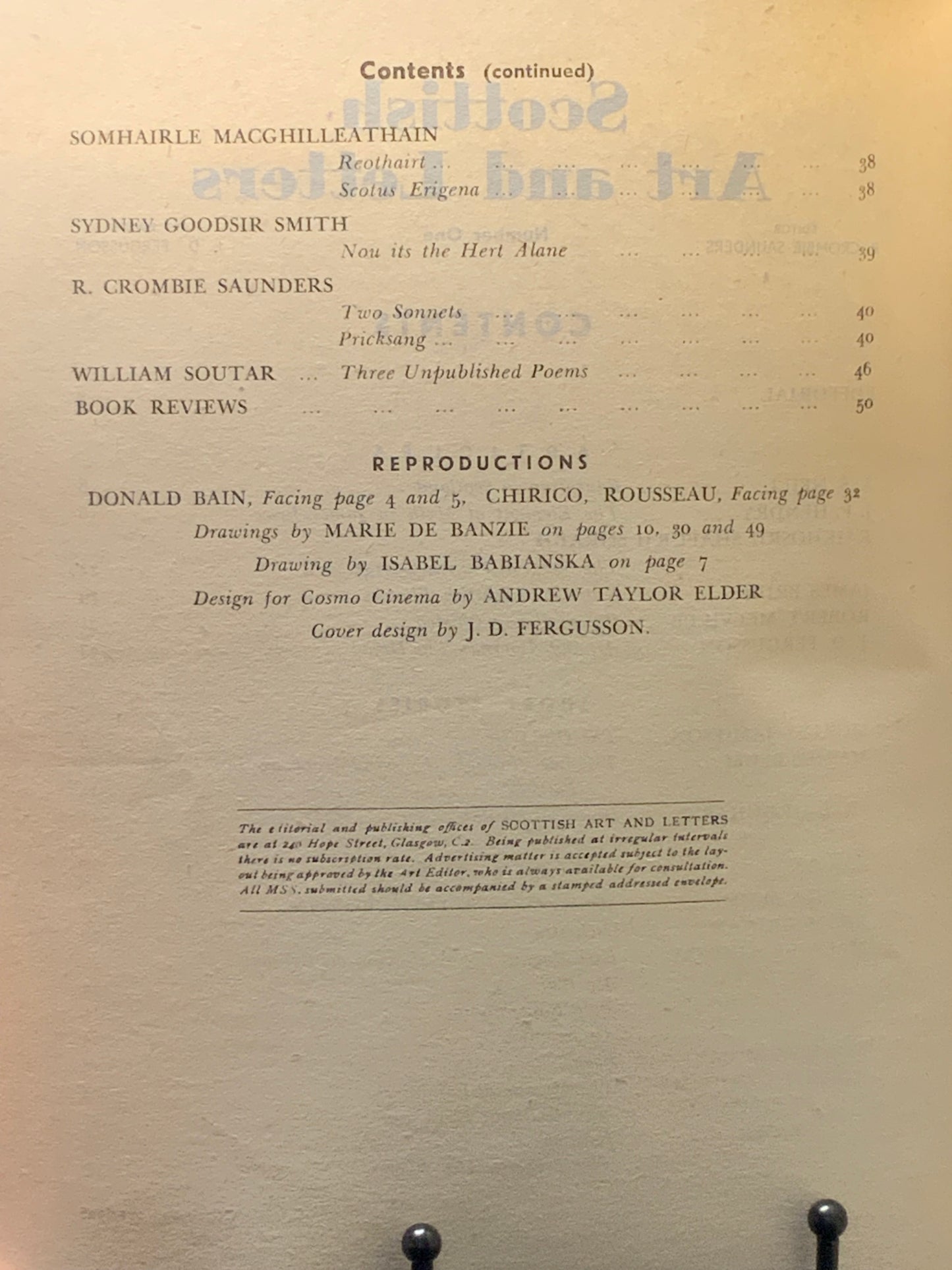 Scottish Art and Letters: A Quarterly Review of Literature and the Liberal Arts. Number 1. 1944. R Crombie Saunders (Ed.)