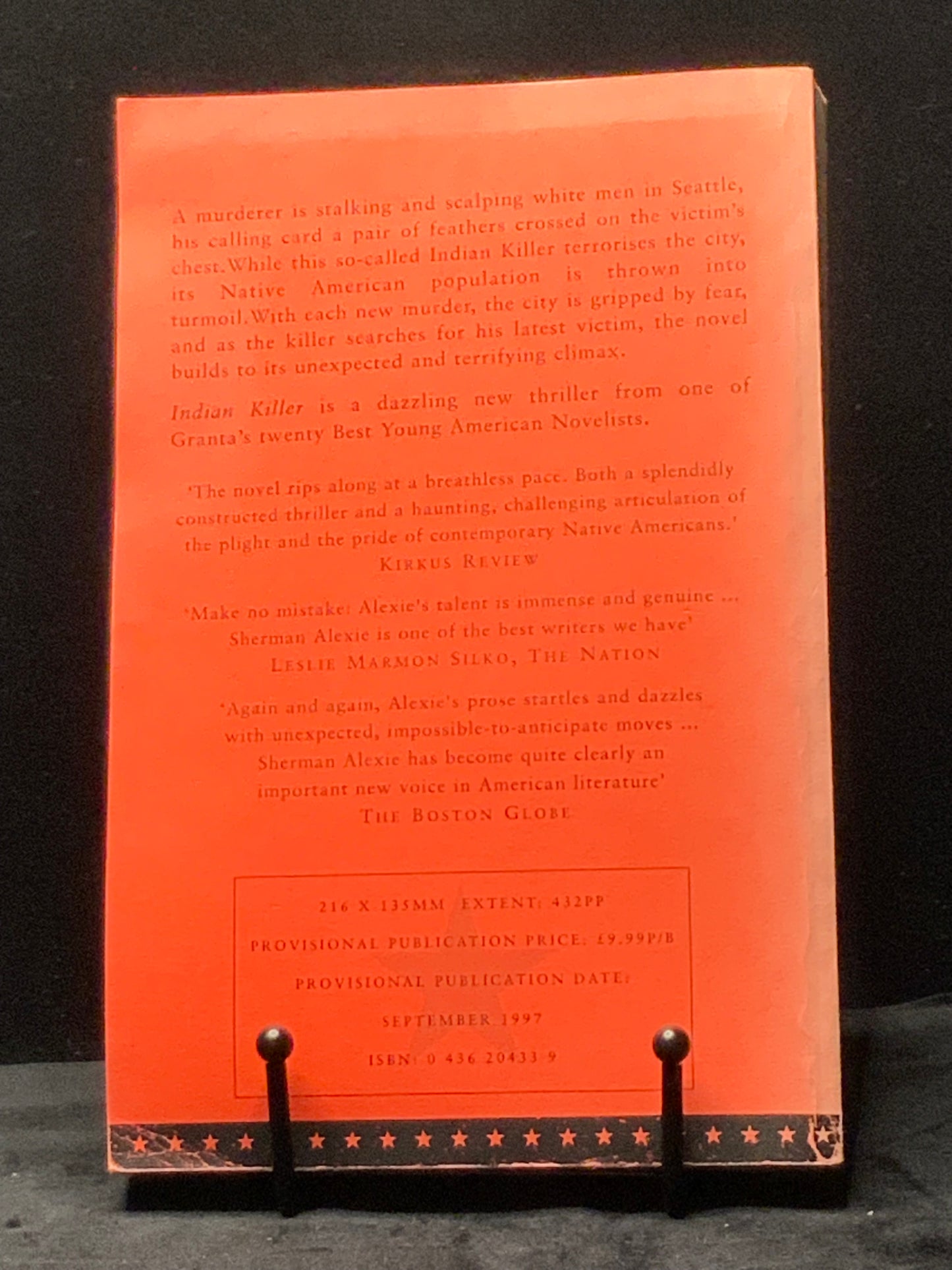 Proof copy. Indian Killer. Sherman Alexie (1997).