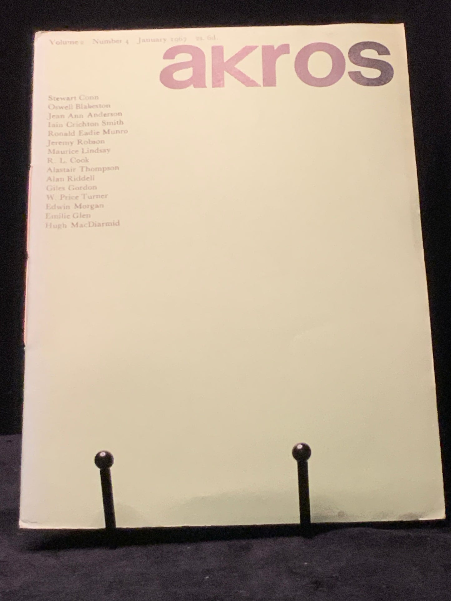 Akros. Vol. 2 No. 4. January 1967. Scottish Poetry Magazine. Hugh MacDiarmid. Duncan Glen (ed.)