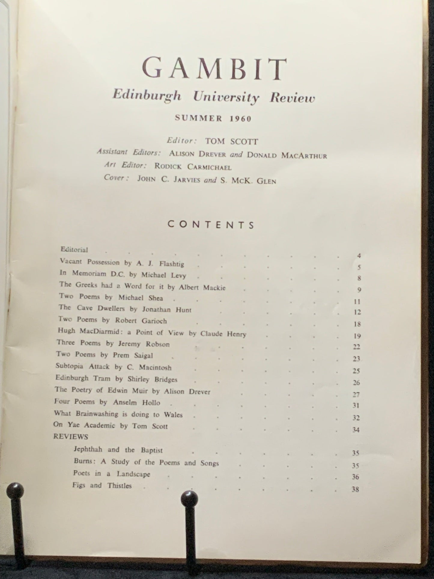 Gambit. Edinburgh University Review. Summer 1960. Hugh MacDiarmid/Edwin Muir. Scottish Literary Magazine (Tom Scott Ed.)