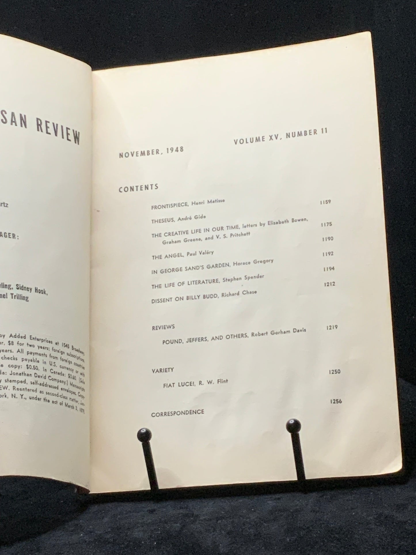 Partisan Review. November 1948. Vol. XV No. 11. André Gide, Stephen Spender, Graham Greene (William Phillips, Phillip Rahv Eds.
