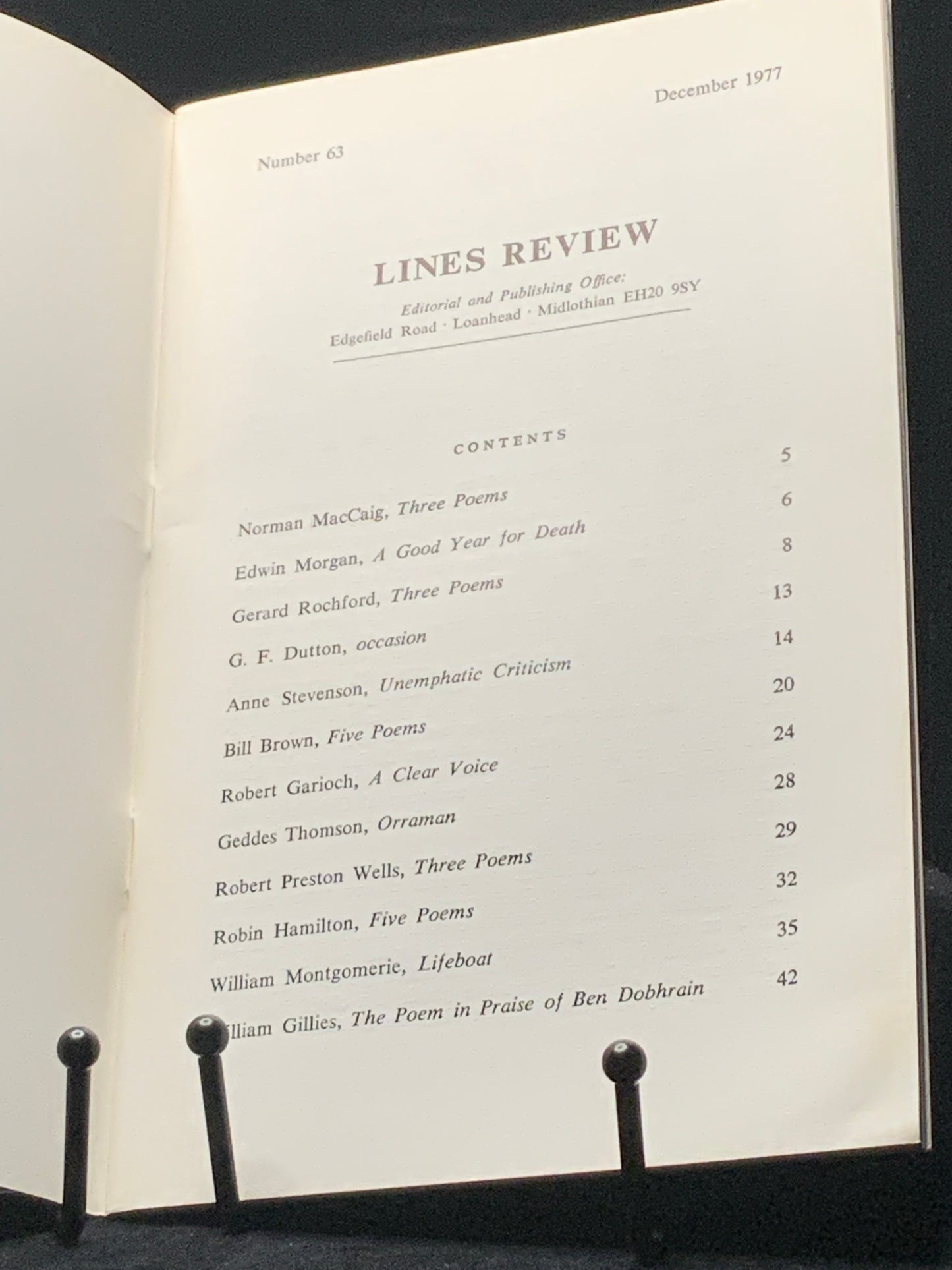 Lines Review No.63 December 1977 MacCaig Morgan Scottish Poetry