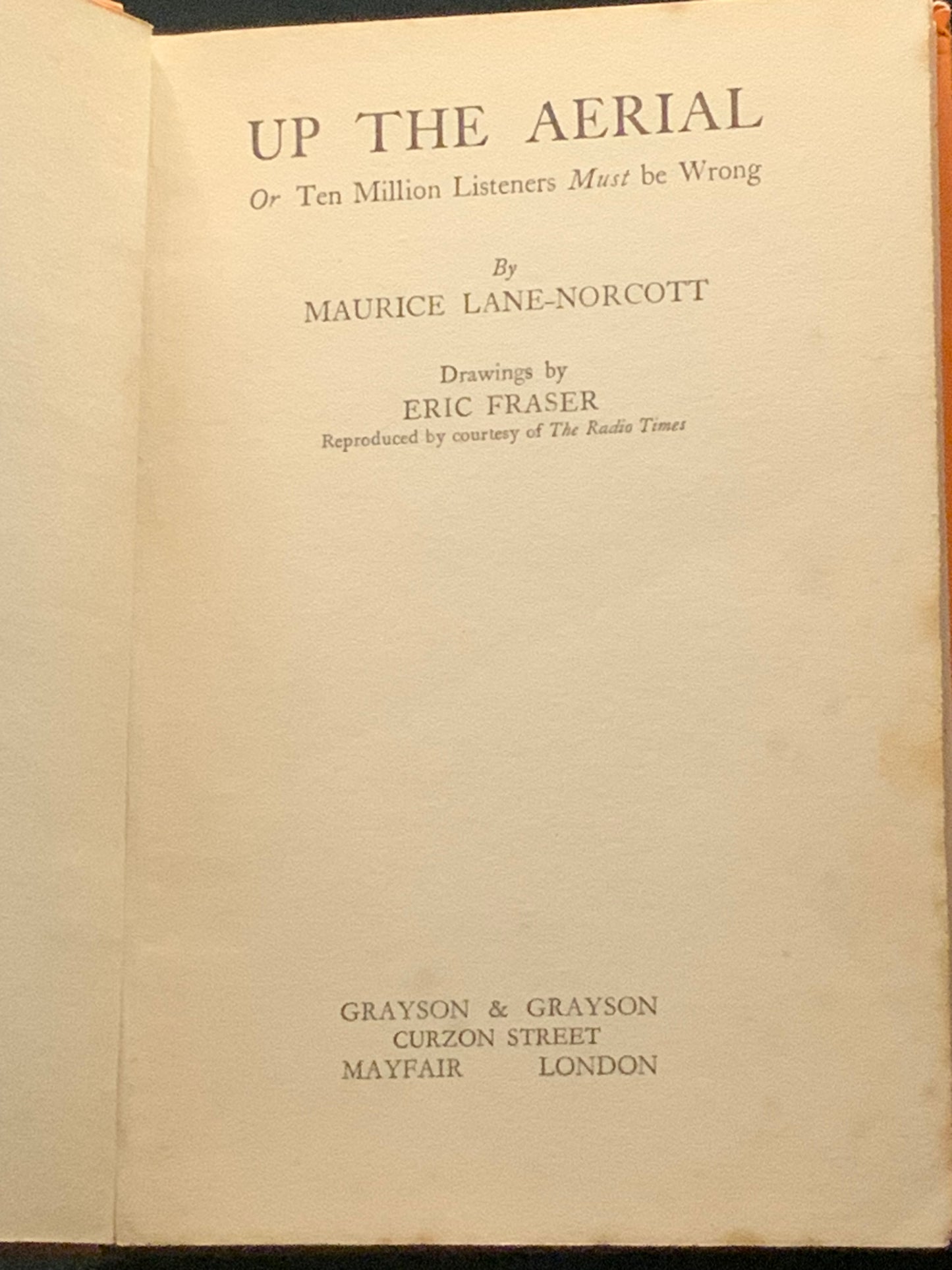 Up the Aerial Maurice Lane-Norcott 1933 First Ed