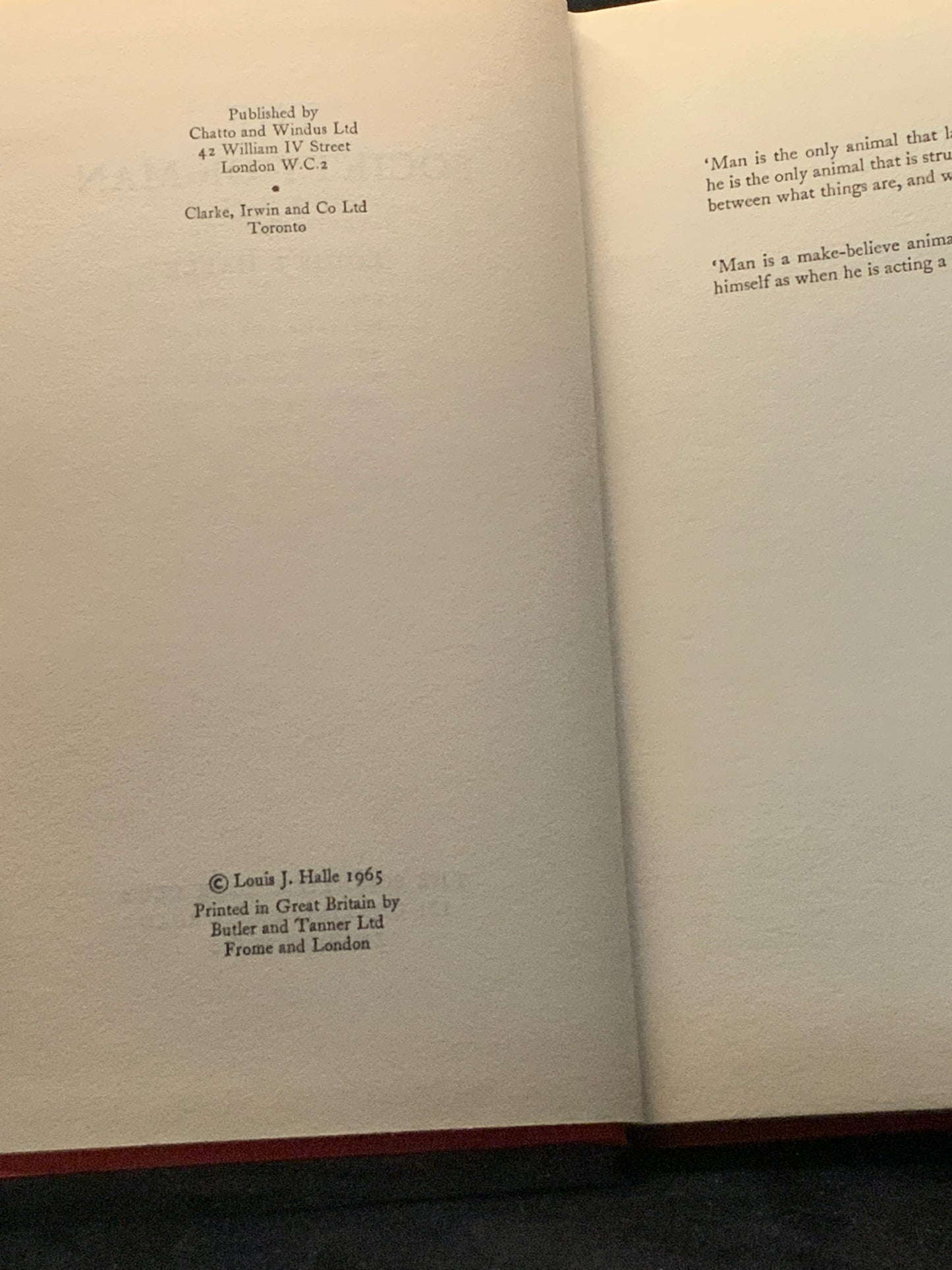 The Society of Man Louis J Halle 1965 Hardback Science Book