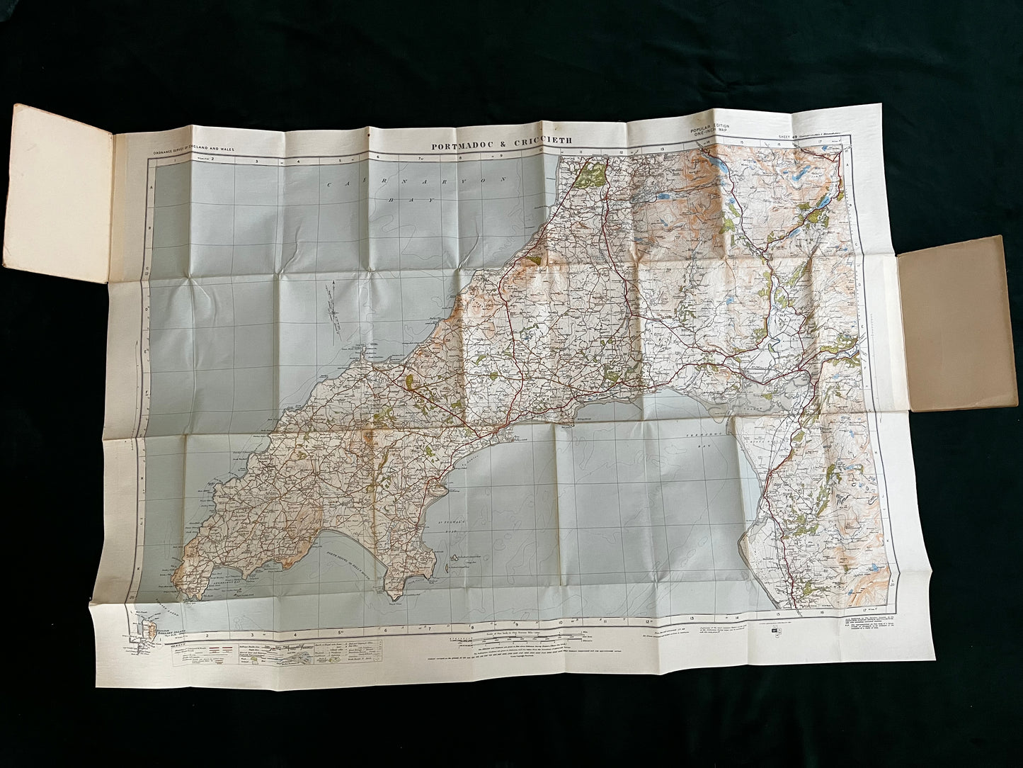 Ordnance Survey Contoured Road Map of Port Maddoc and Criccieth. Sheet 49. Popular Edition. Scale One Inch to One Mile (1922) (OS)