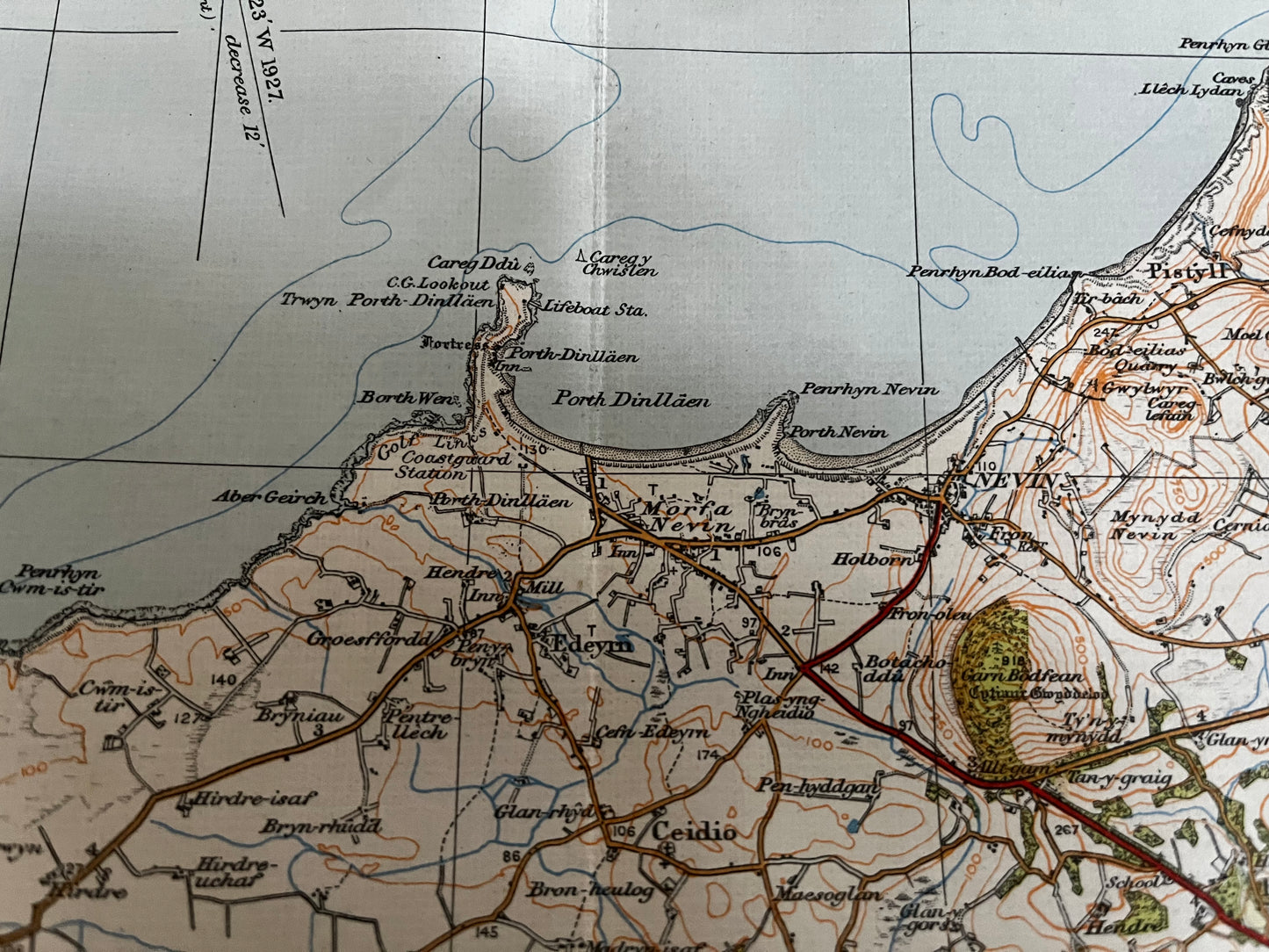 Ordnance Survey Contoured Road Map of Port Maddoc and Criccieth. Sheet 49. Popular Edition. Scale One Inch to One Mile (1922) (OS)