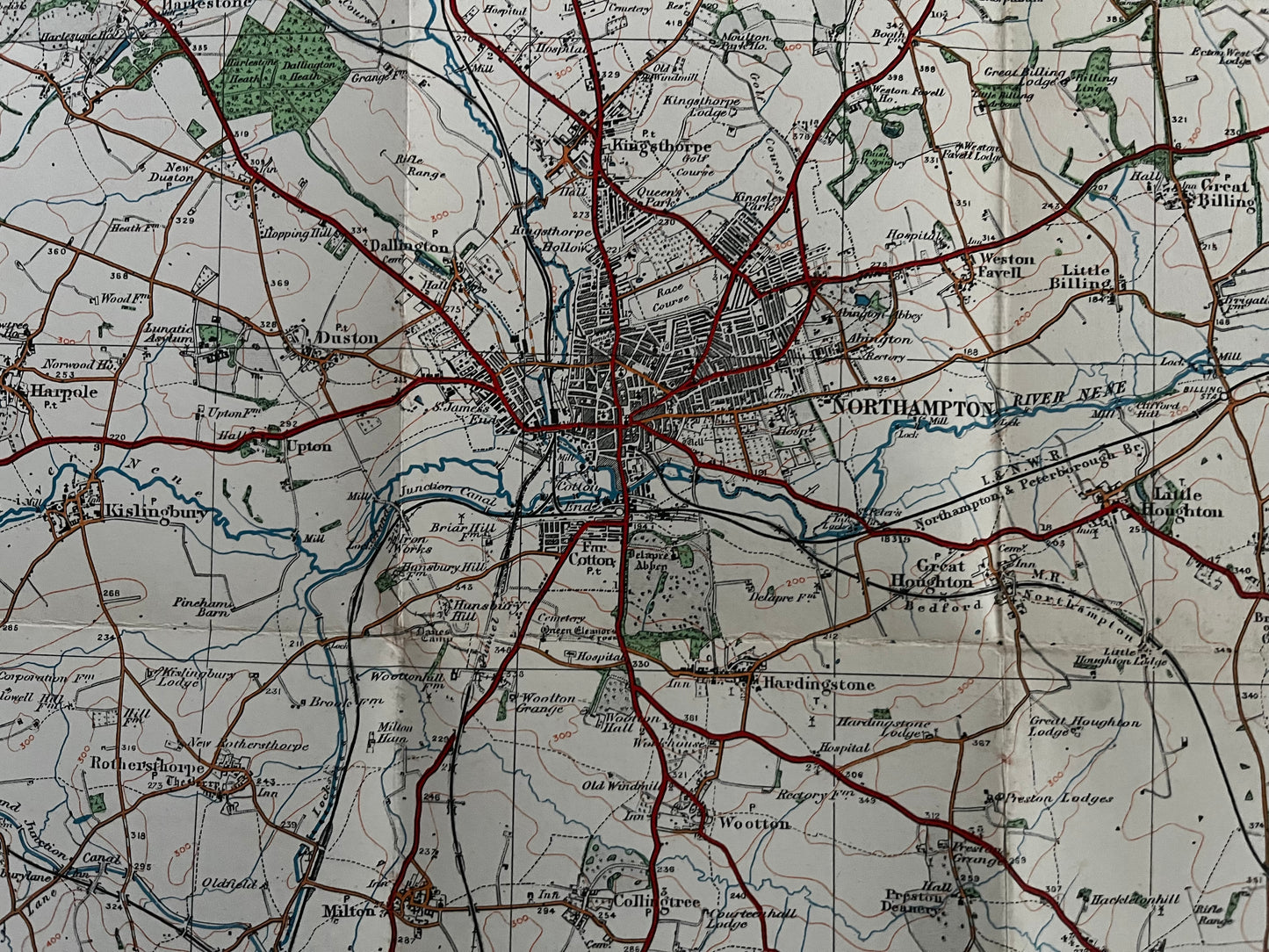 Ordnance Survey Contoured Road Map of Northampton and District. Sheet 83. Popular Edition. Scale One Inch to One Mile (1929)